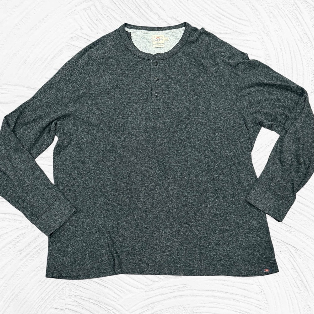 Faherty Brand Mens Charcoal Gray Organic Cotton‎ Long Sleeve Henley Shirt XXL